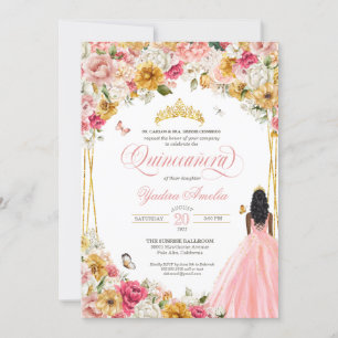 Quinceanera Butterfly Blush Pink & Yellow Floral Invitation