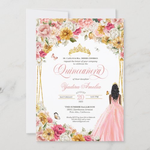  Quinceanera Butterfly Blush Pink  Yellow Floral  Invitation