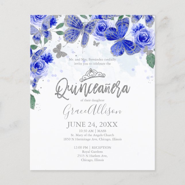 Quinceanera Butterfly Budget Invitation Bilingual (Front)