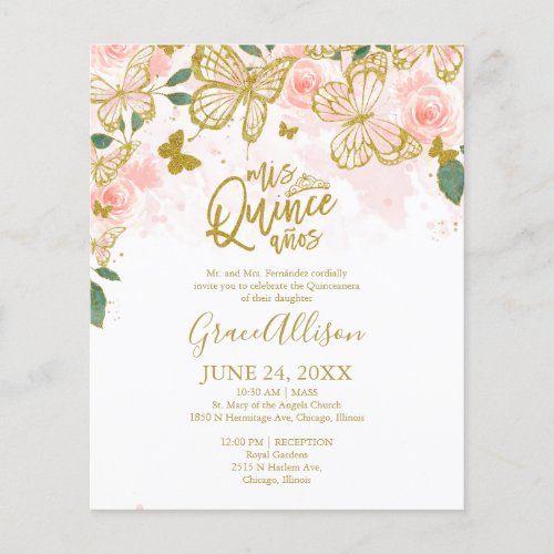 Quinceanera Butterfly Budget Invitation Bilingual 