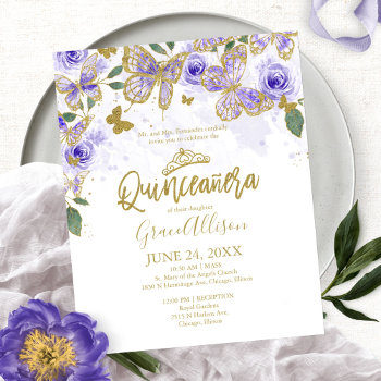 Quinceanera Butterfly Budget Invitation Bilingual by StampsbyMargherita at Zazzle