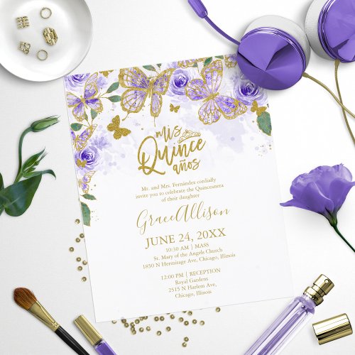 Quinceanera Butterfly Budget Invitation Bilingual 