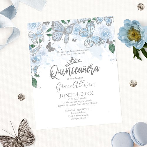 Quinceanera Butterfly Budget Invitation Bilingual