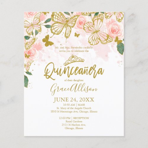 Quinceanera Butterfly Budget Invitation Bilingual 