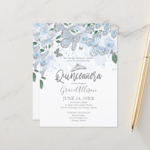 Quinceanera Butterfly Budget Invitation English