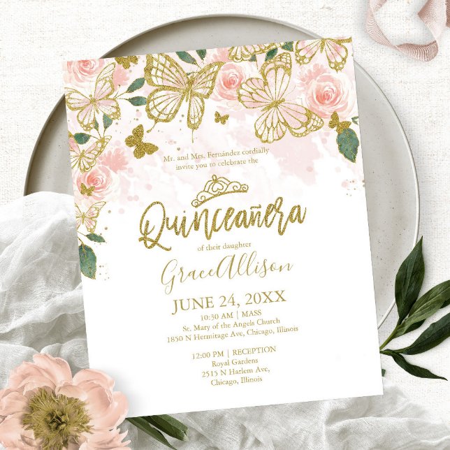 Quinceanera Butterfly Budget Invitation English
