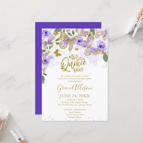 Quinceanera Butterfly Invitation English Wording 