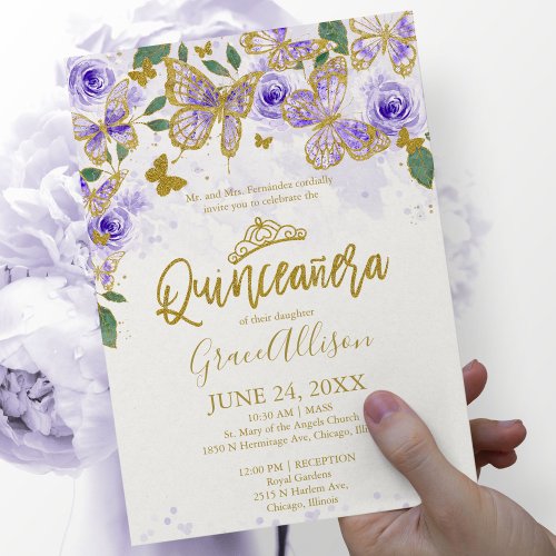 Quinceanera Butterfly Invitation English Wording 