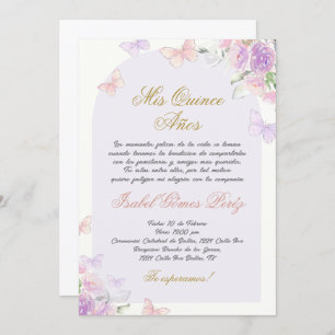 Quinceanera butterfly invitation in Spanish