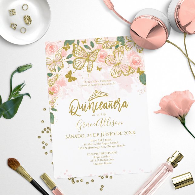 Quinceanera Butterfly Invitation Spanish Wording  (Creator Uploaded)