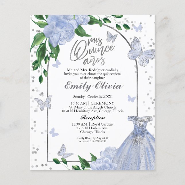 Quinceanera Butterflys Budget Invitation (Front)