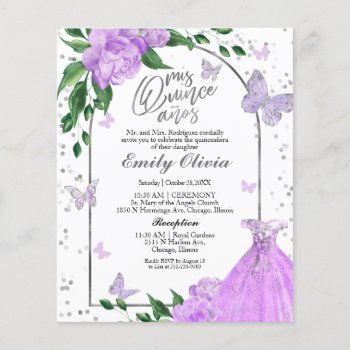 Quinceanera Butterflys Budget Invitation by LitleStarPaper at Zazzle