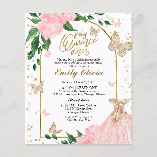 Quinceanera Butterflys Budget Invitation