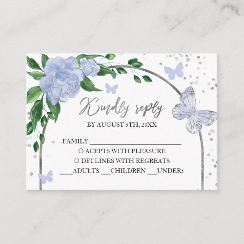 Quinceanera Butterflys Dusty Blue Blush Gown Enclosure Card