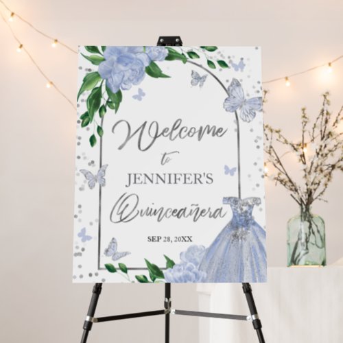 Quinceanera Butterflys Dusty Blue Welcome Sign