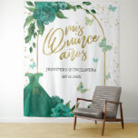 Quinceanera Butterflys Emerald Green Gown Backdrop at Zazzle
