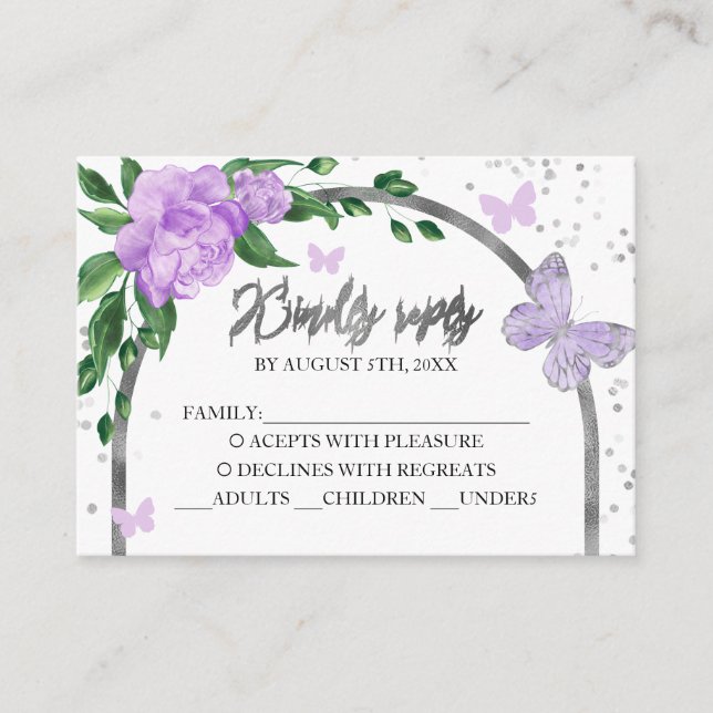 Quinceanera Butterflys Lavender Blush Gown Enclosure Card (Front)