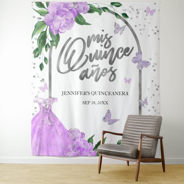 Quinceanera Butterflys Lavender Gown Backdrop (In Situ)