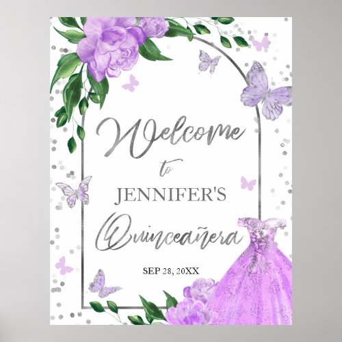 Quinceanera Butterflys Lavender Welcome Sign