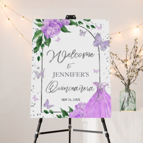 Quinceanera Butterflys Lavender Welcome Sign