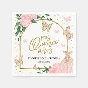 Quinceanera Butterflys Pink Blush Blush Gown Napkins