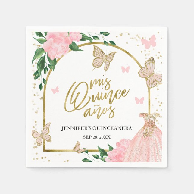 Quinceanera Butterflys Pink Blush Blush Gown Napkins (Front)