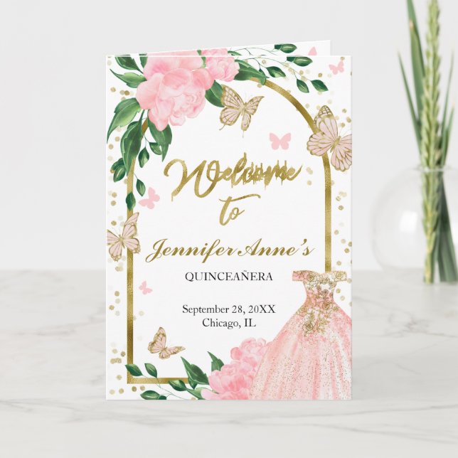 Quinceanera Butterflys Pink Blush Gown Programs (Front)
