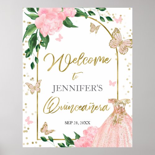 Quinceanera Butterflys Pink Blush Welcome Sign