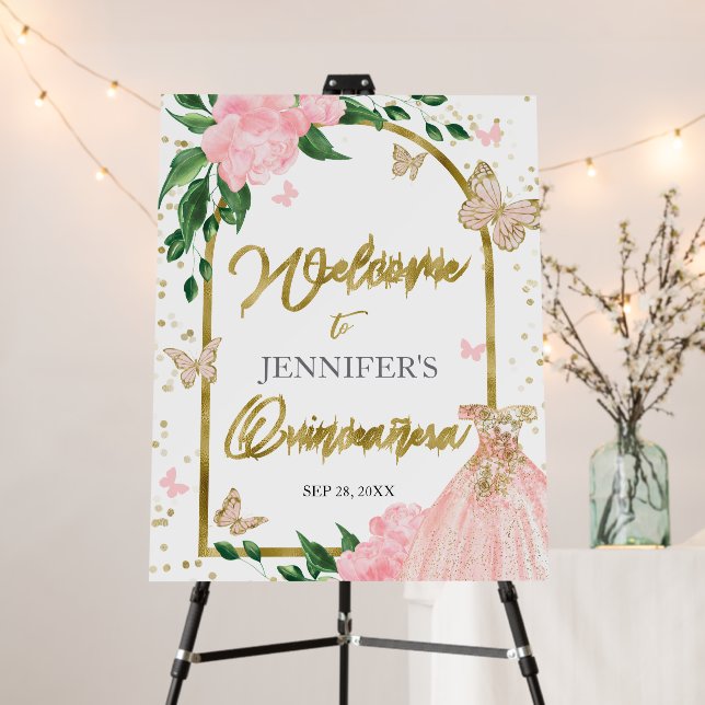 Quinceanera Butterflys Pink Blush Welcome Sign (In Situ (Stand))