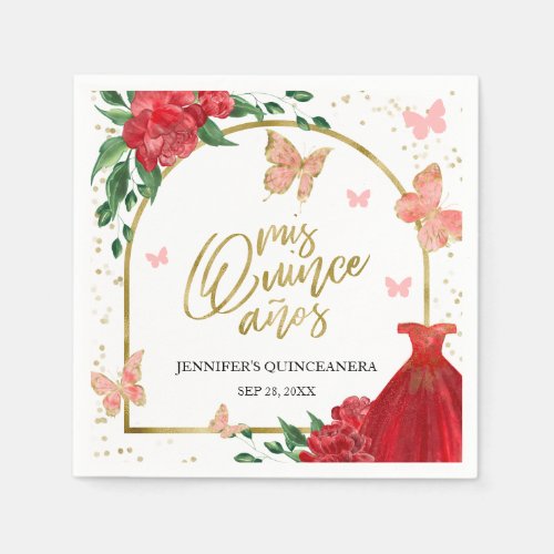 Quinceanera Butterflys Red Gown Napkins