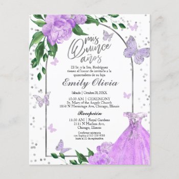 Quinceanera Butterflys Spanish Budget Invitation by LitleStarPaper at Zazzle