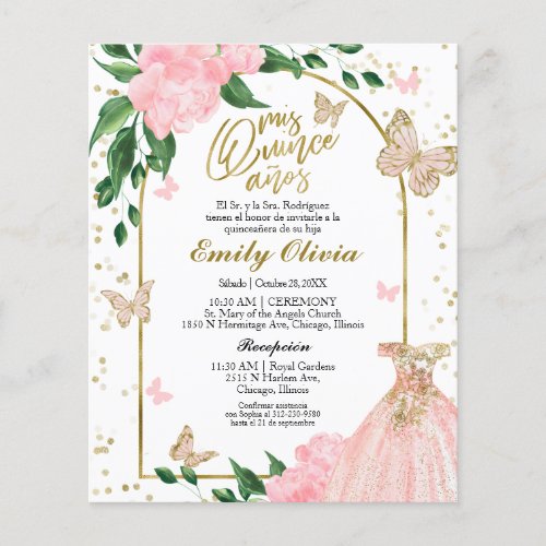 Quinceanera Butterflys Spanish Budget Invitation