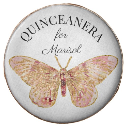 Quinceanera Celebration Desert Pink Gold Butterfly Chocolate Covered Oreo