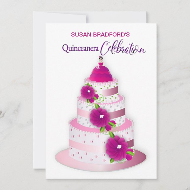 QUINCEANERA Celebration Invitation 3-Tier Cake (Front)