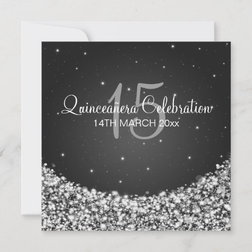 Quinceaera Celebration Party Star Sparkle Black Invitation