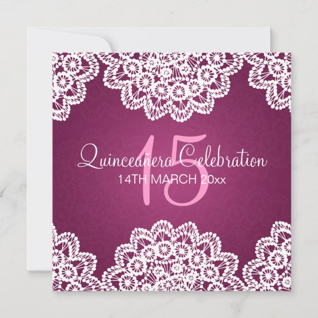 Quinceañera Celebration Party Vintage Lace Pink Invitation (Front)