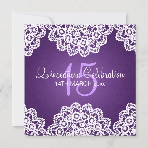 Quinceaera Celebration Party Vintage Lace Purple Invitation