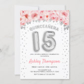 Quinceanera Celebration - Pink Silver Balloons Invitation (Front)