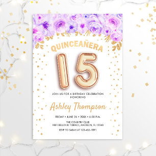 Quinceanera Celebration - Purple Gold Balloons Invitation