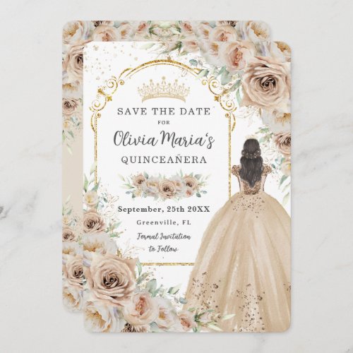 Quinceaera  Champagne Beige Cream Floral Princess Save The Date