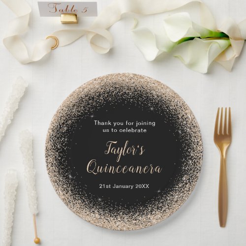 Quinceanera Champagne Faux Glitter Paper Plates