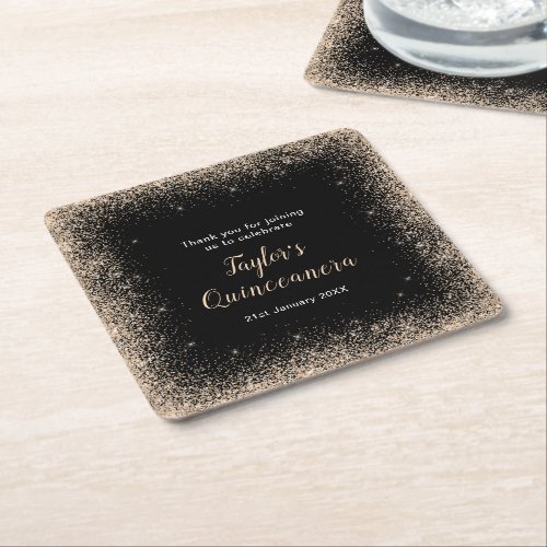 Quinceanera Champagne Faux Glitter Square Paper Coaster