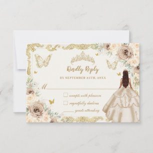 Quinceañera Champagne Floral Dress Princess Gold RSVP Card