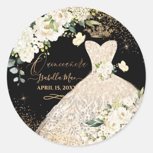 Quinceanera Champagne Gold Glitter Gown Alabaster Classic Round Sticker