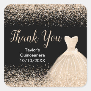 Quinceanera Champagne White Dress Faux Glitter Square Sticker