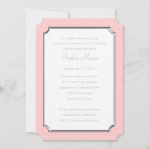 Quinceanera Change Pink to Any Color Silver Ticket Invitation