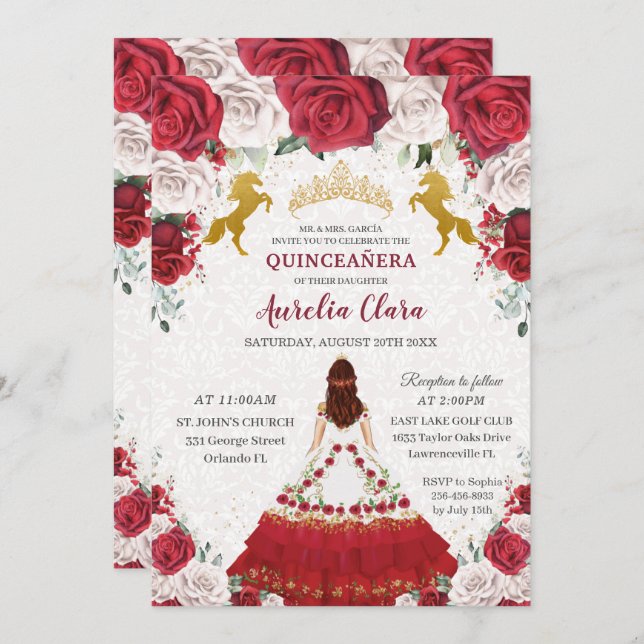 Quinceañera Charro Dress Princess Crown Horses  Invitation (Front/Back)