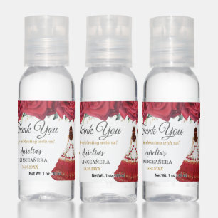 Quinceañera Charro Dress Red Roses Floral Favor Hand Sanitizer