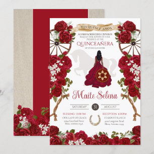 Quinceanera Charro Elegant Red Rose Western Floral Invitation