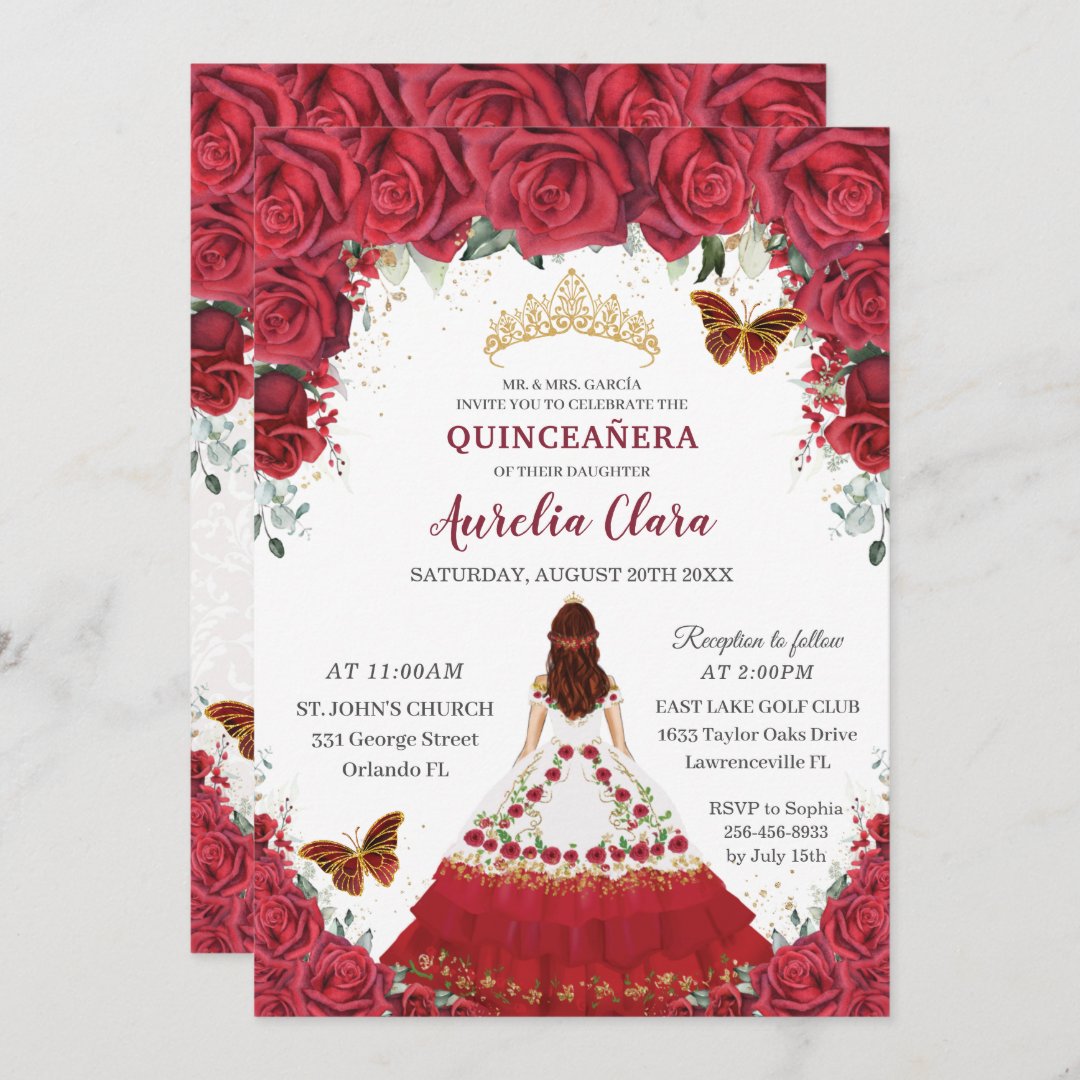 Quinceañera Charro Red Floral Princess Horse Shoe Invitation | Zazzle